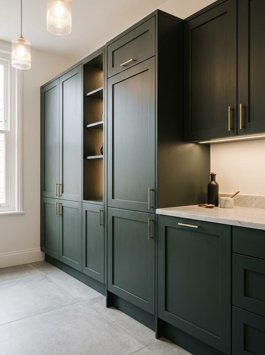 Bespoke kitchen installation, full-height cabinetry and considered storage design