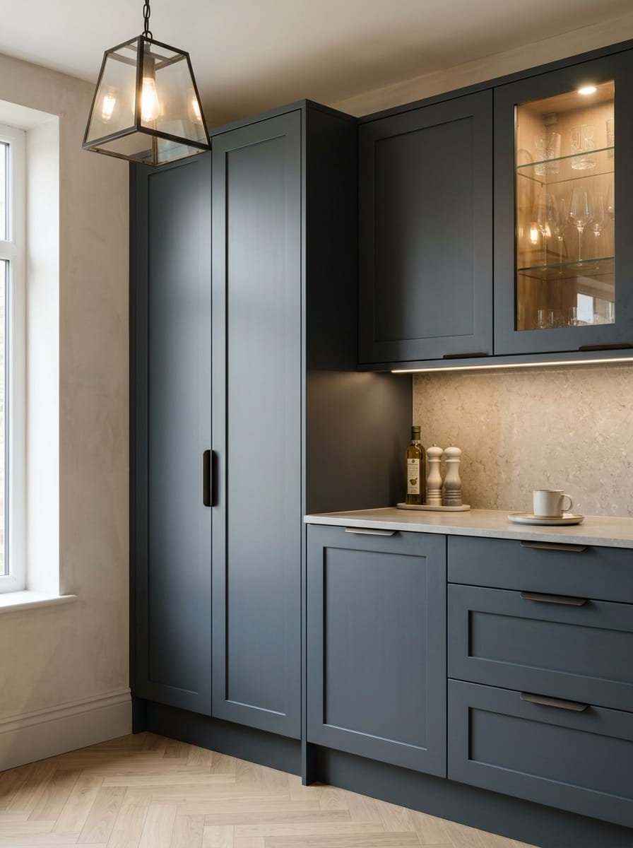 Bespoke kitchen installation, full-height cabinetry and considered storage design
