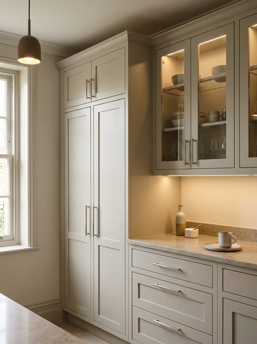 Bespoke kitchen installation, full-height cabinetry and considered storage design
