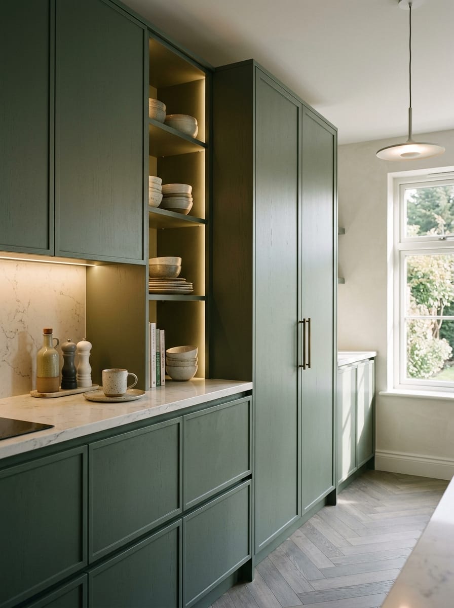 Bespoke kitchen installation, full-height cabinetry and considered storage design