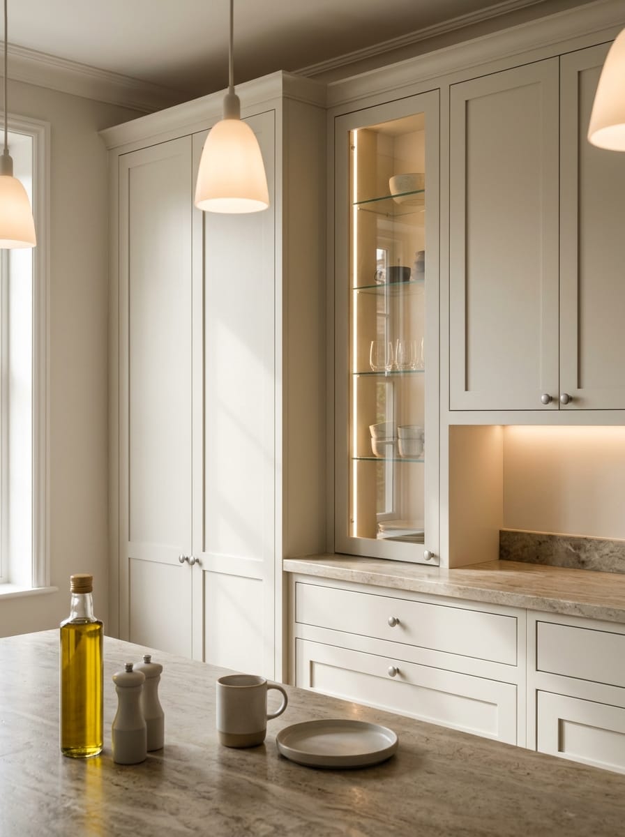 Bespoke kitchen installation, full-height cabinetry and considered storage design