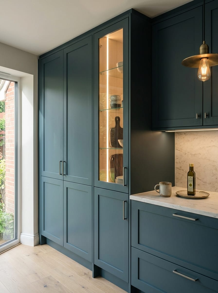 Bespoke kitchen installation, full-height cabinetry and considered storage design