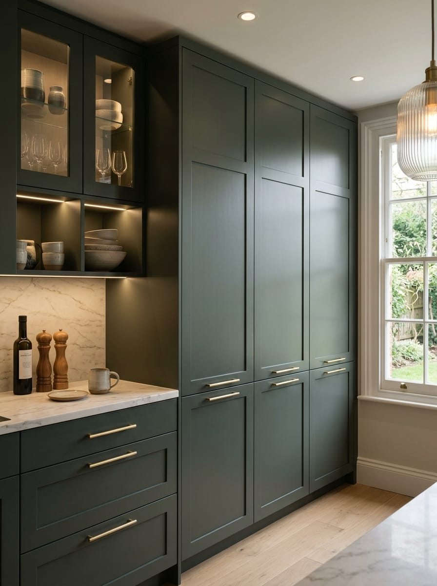 Bespoke kitchen installation, full-height cabinetry and considered storage design