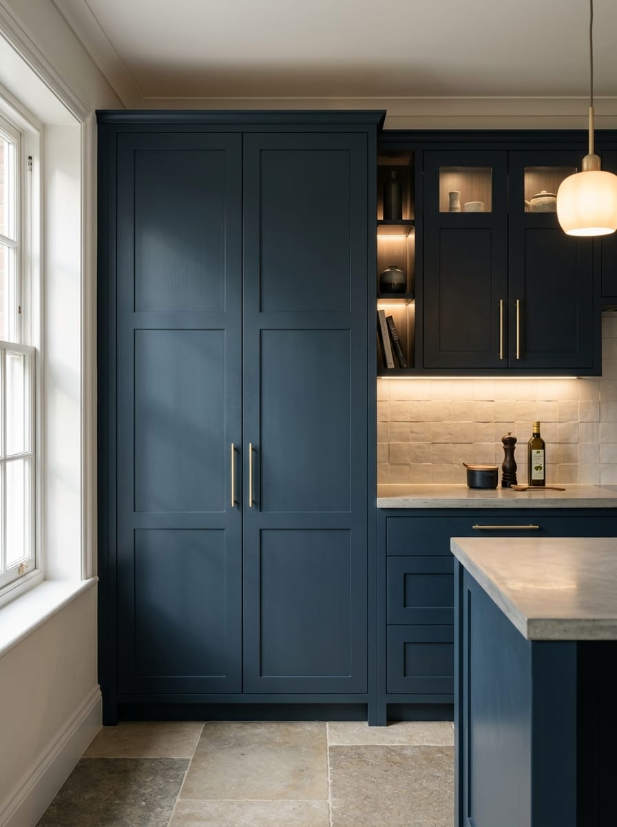 Bespoke kitchen installation, full-height cabinetry and considered storage design