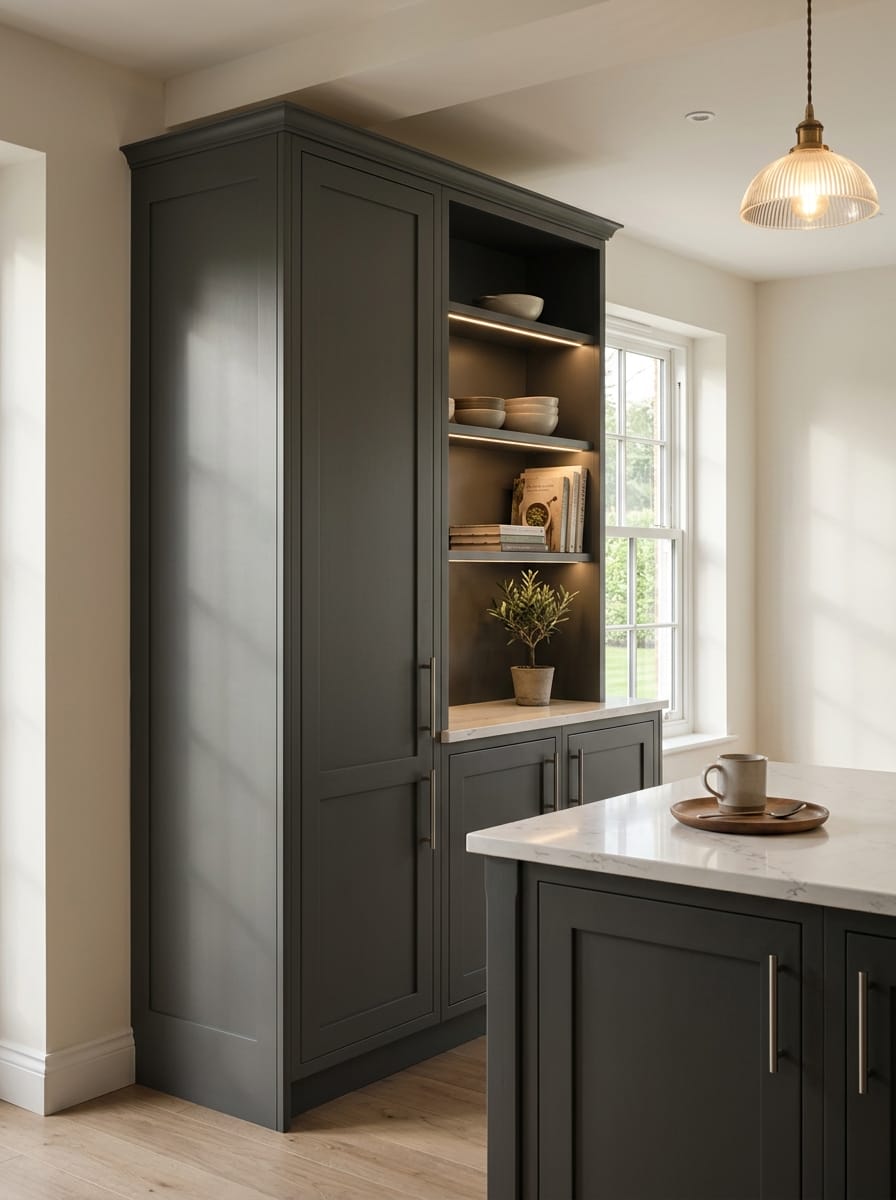 Bespoke kitchen installation, full-height cabinetry and considered storage design