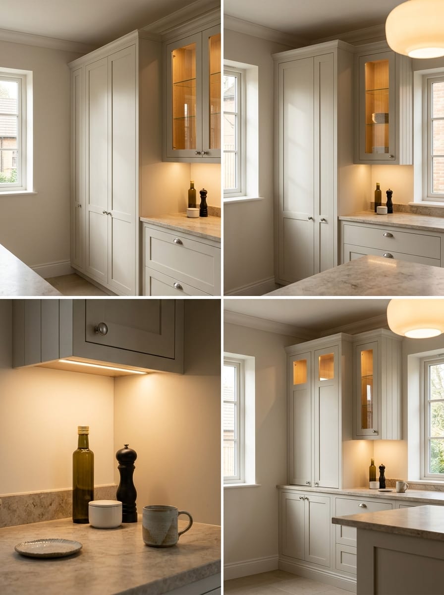 Bespoke kitchen installation, full-height cabinetry and considered storage design