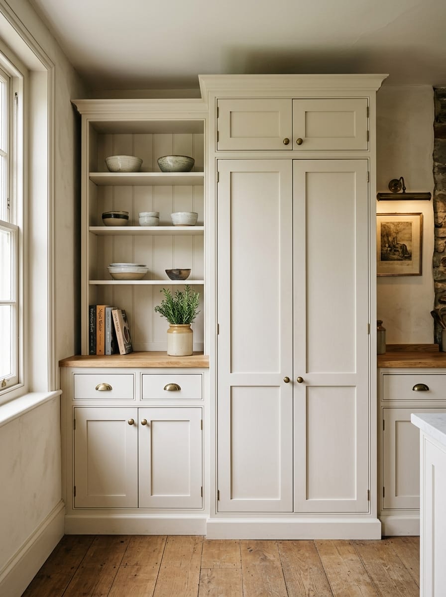 Bespoke kitchen installation — full-height cabinetry and considered storage design