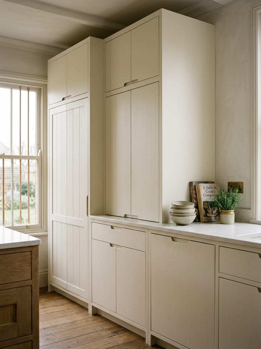 Bespoke kitchen installation — full-height cabinetry and considered storage design