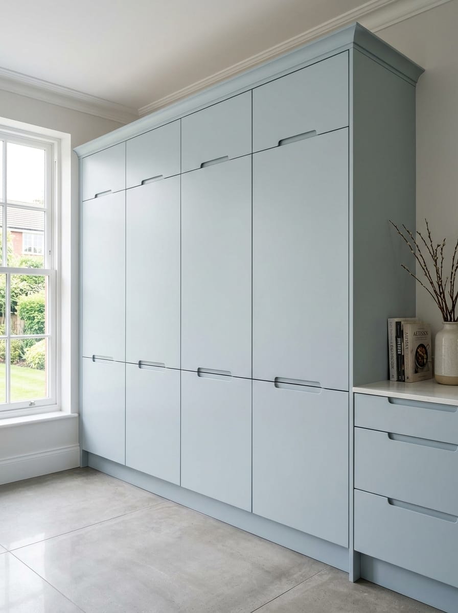 Bespoke kitchen installation, full-height cabinetry and considered storage design