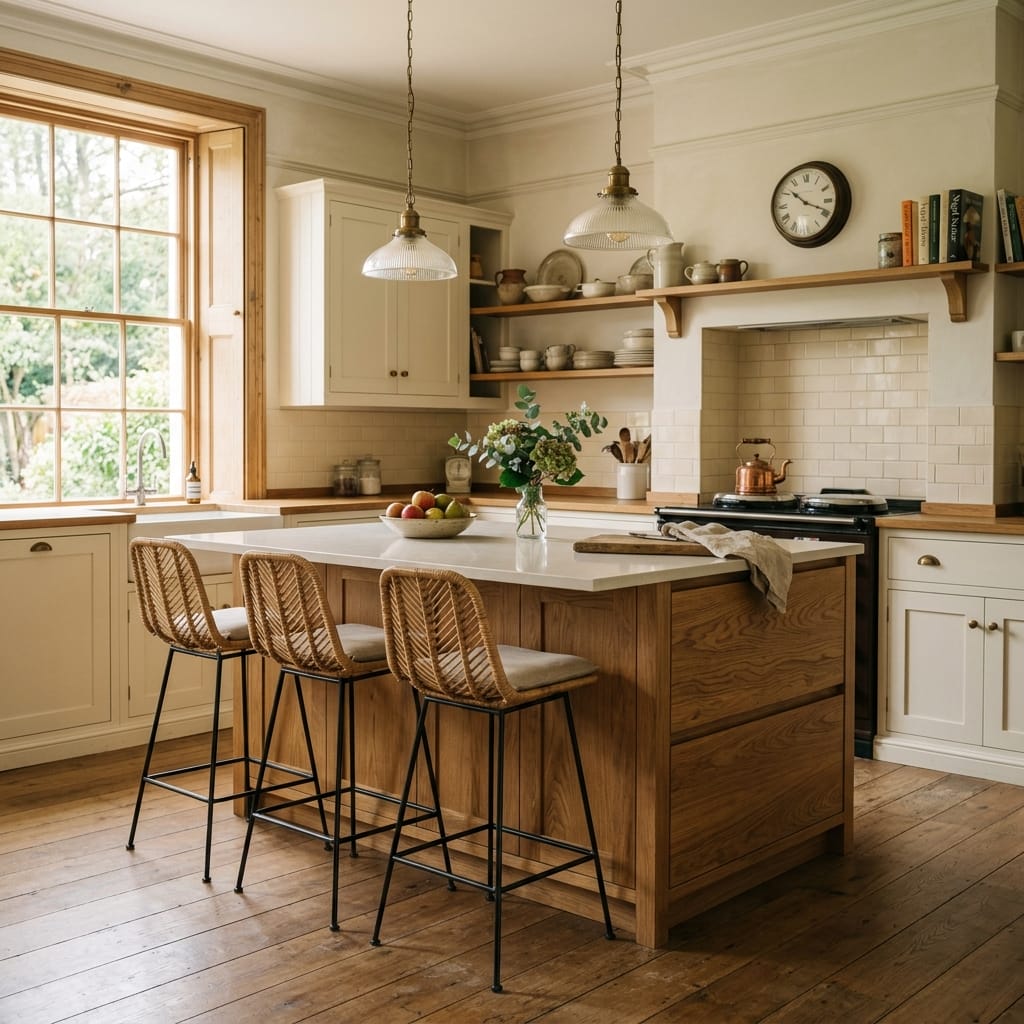 square1_800x800-13 wooden kitchen island with rattan bar stools and pendant lighting