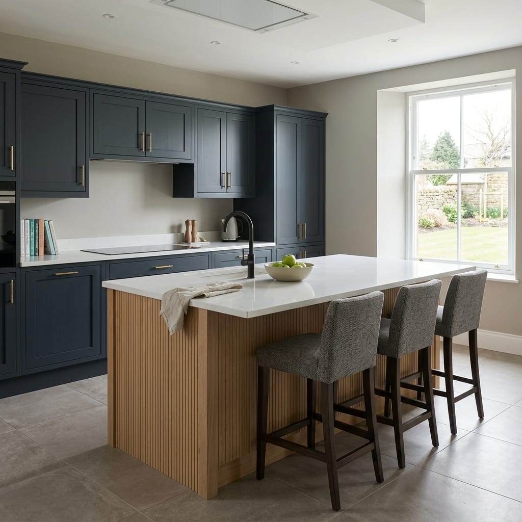 square1_800x800-137 Bespoke kitchen island detail, timber veneer slab-door cabinetry with quality joinery