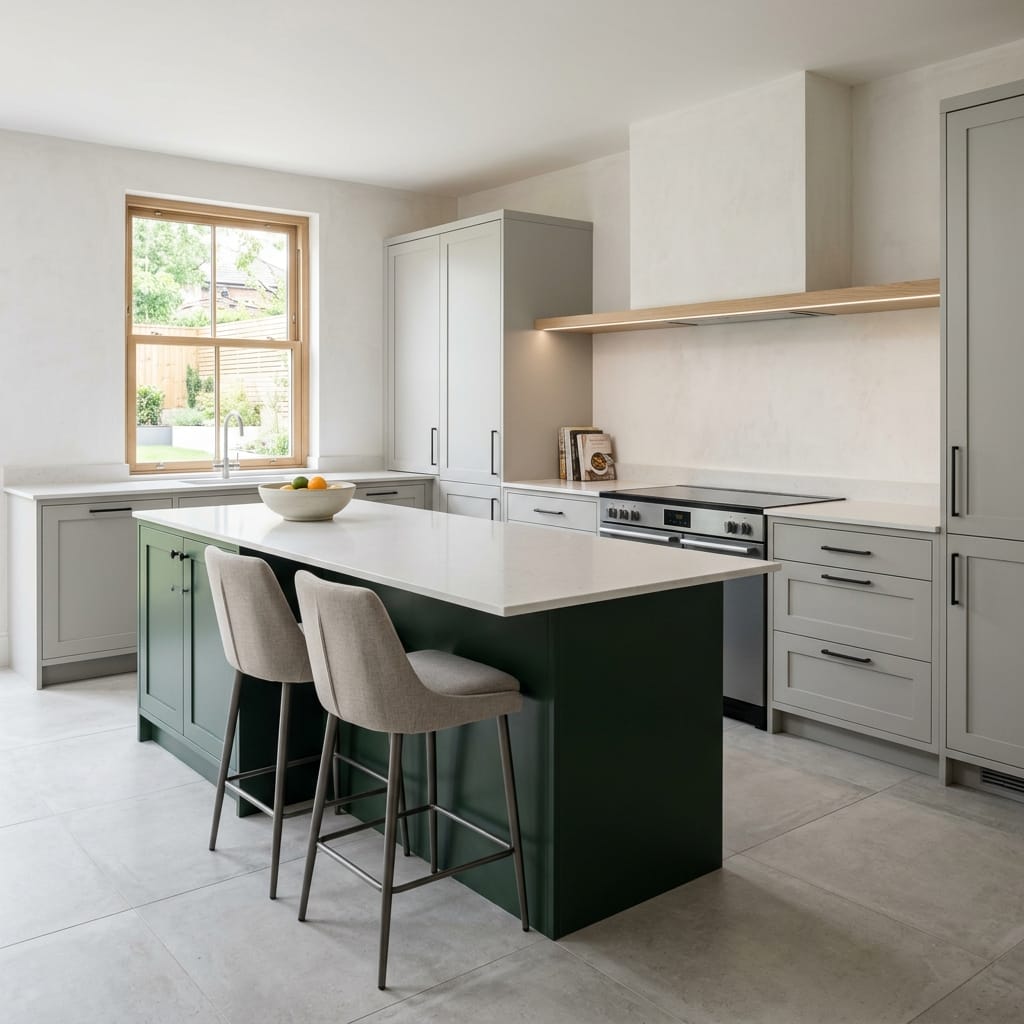 Bespoke kitchen island detail, contemporary in-frame cabinetry with quality joinery