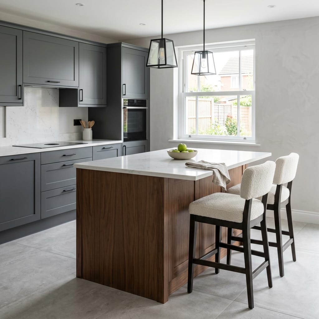 square1_800x800-178 Bespoke kitchen island detail, timber veneer slab-door cabinetry with quality joinery