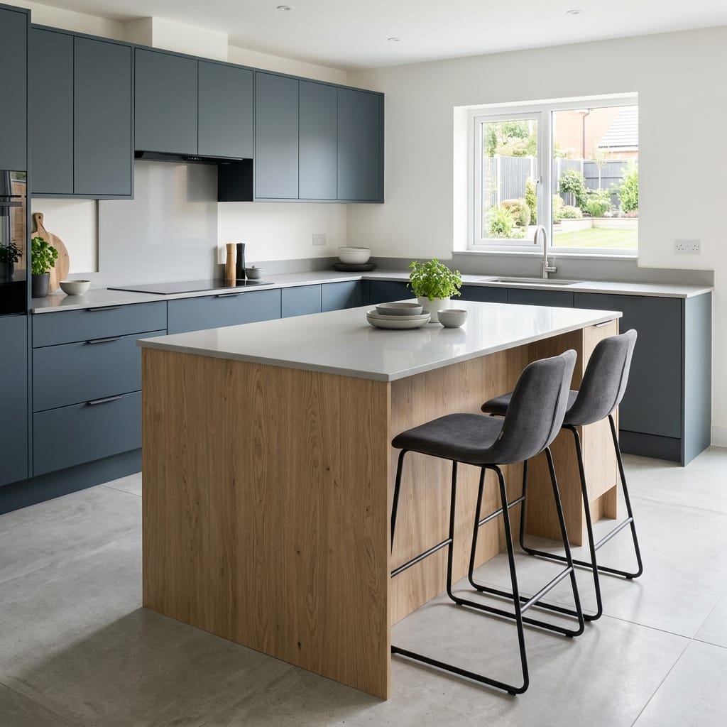 square1_800x800-191 Bespoke kitchen island detail, matt painted handleless slab cabinetry with quality joinery