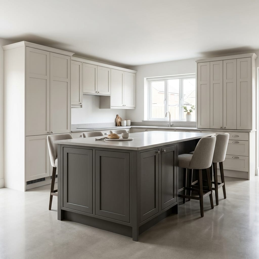 Bespoke kitchen island detail, timber veneer slab-door cabinetry with quality joinery