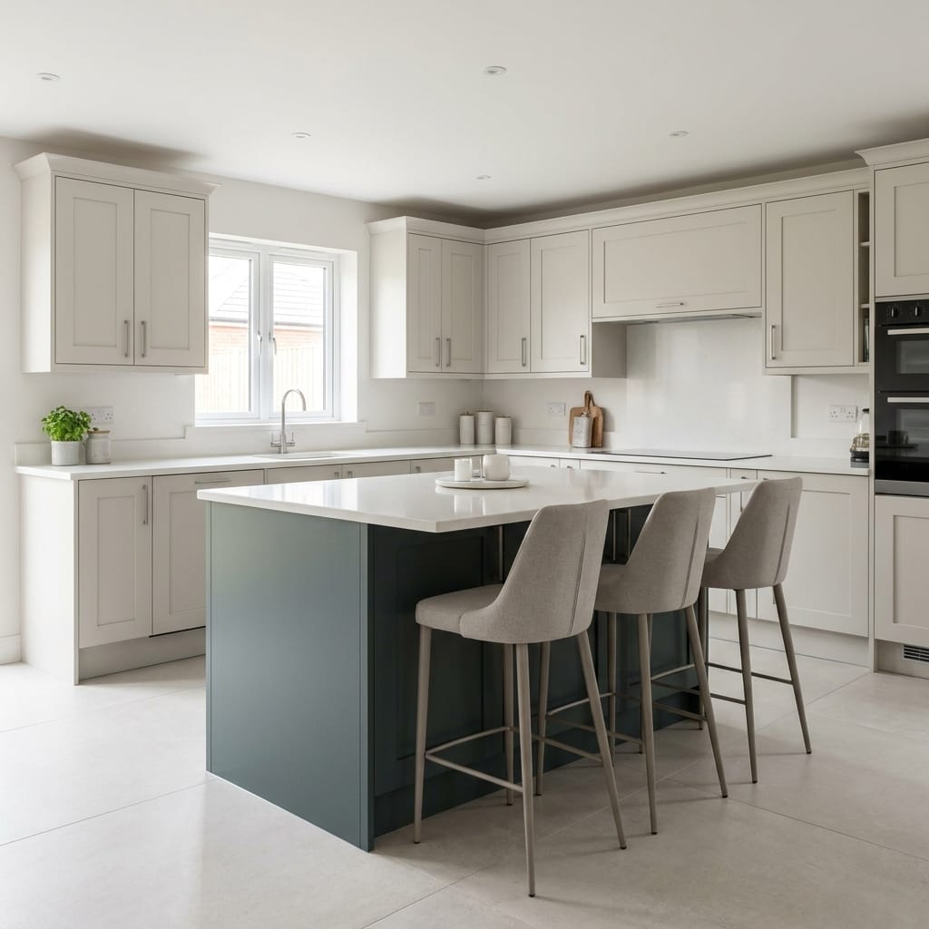 Bespoke kitchen island detail, timber veneer slab-door cabinetry with quality joinery