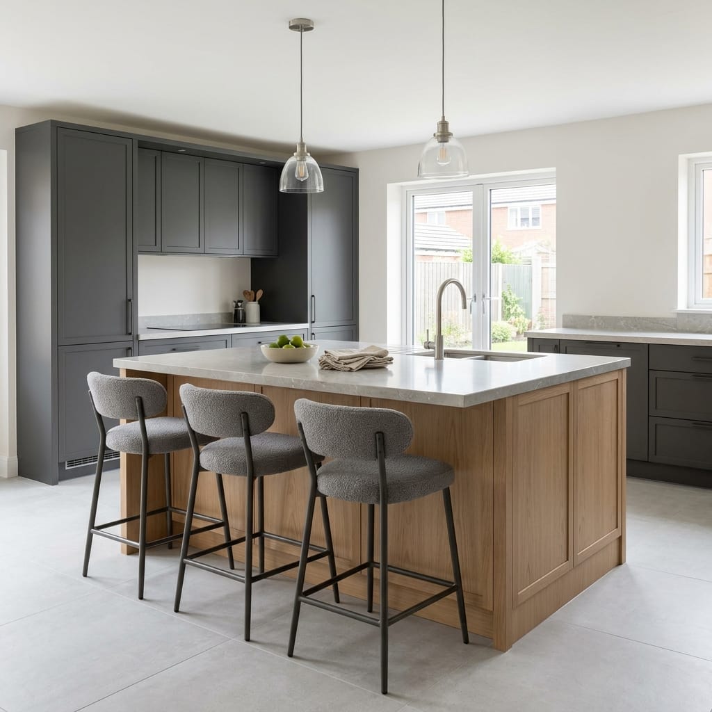 Bespoke kitchen island detail, contemporary in-frame cabinetry with quality joinery