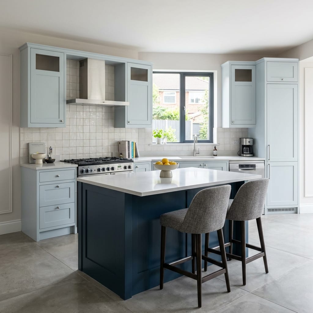 Bespoke kitchen island detail, modern shaker cabinetry with quality joinery