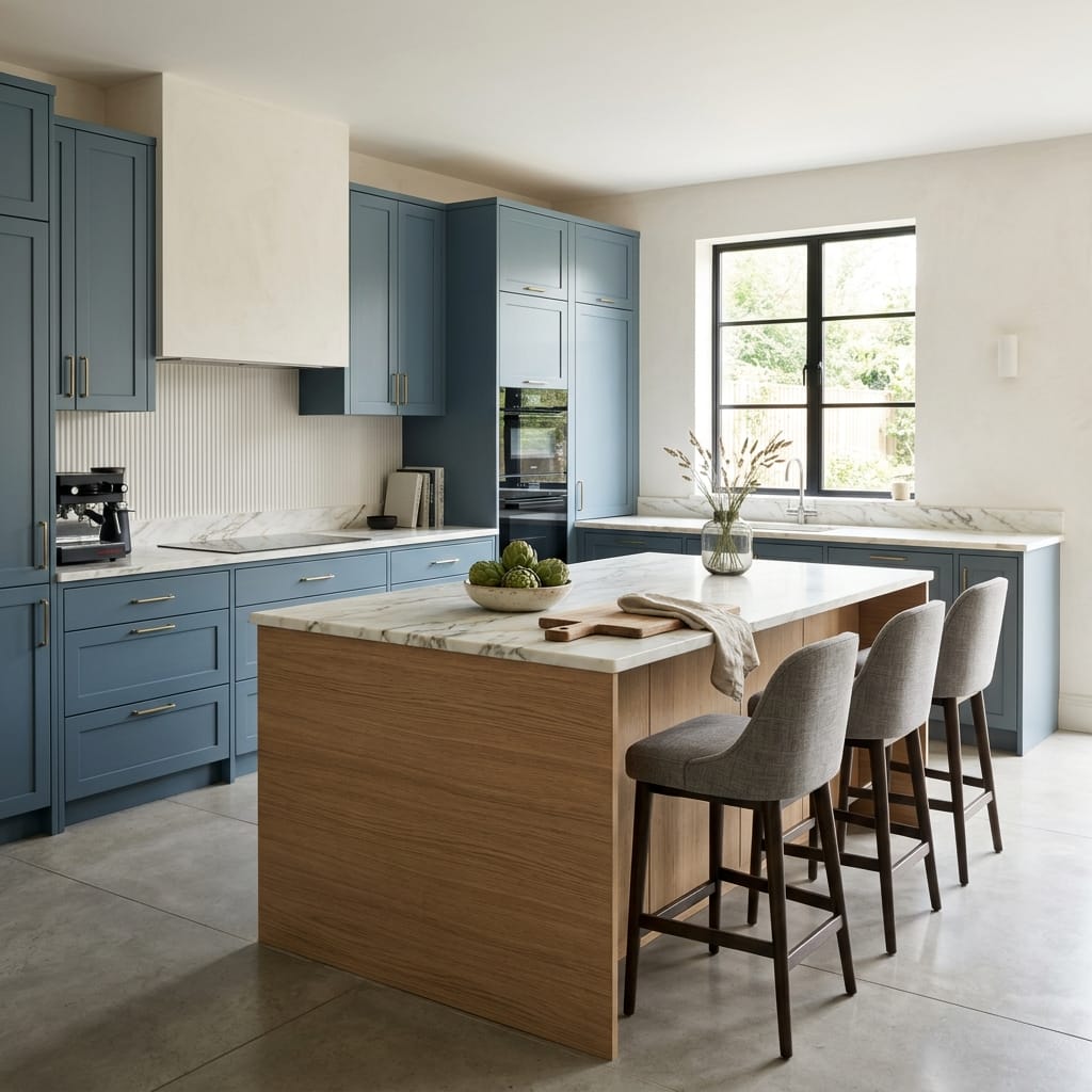Bespoke kitchen island detail, contemporary in-frame cabinetry with quality joinery