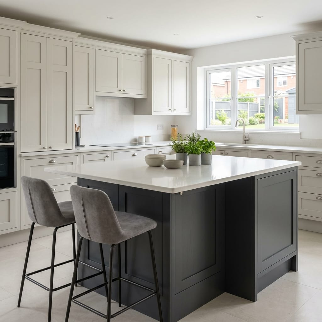 square1_800x800-204 Bespoke kitchen island detail, modern shaker cabinetry with quality joinery
