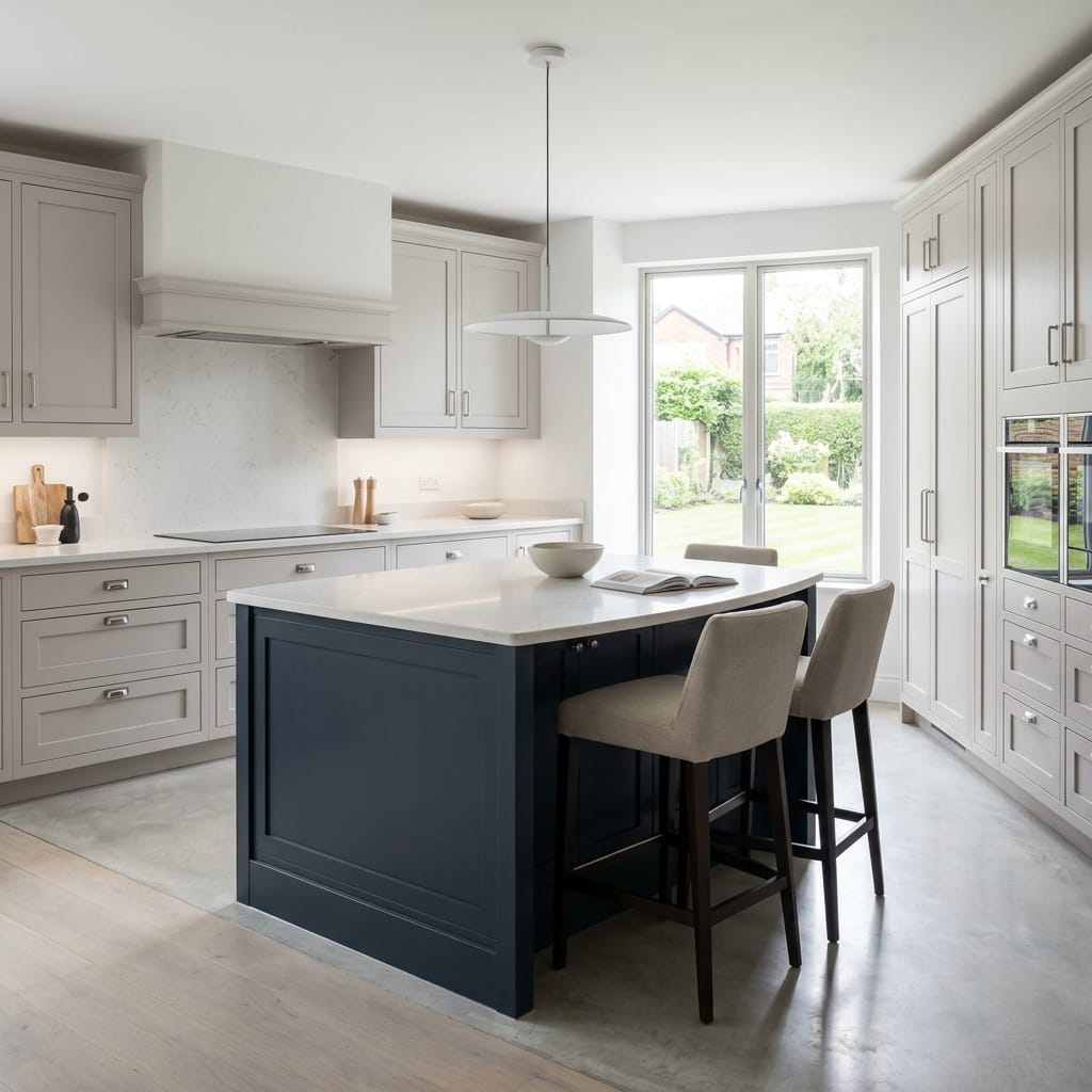 square1_800x800-208 Bespoke kitchen island detail, modern shaker cabinetry with quality joinery