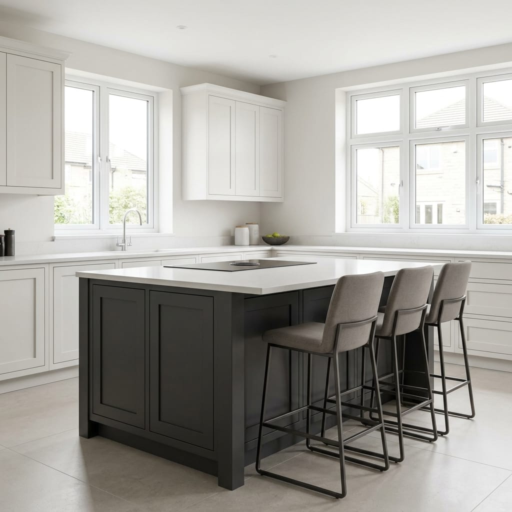 square1_800x800-223 Bespoke kitchen island detail, contemporary painted lay-on cabinetry with quality joinery