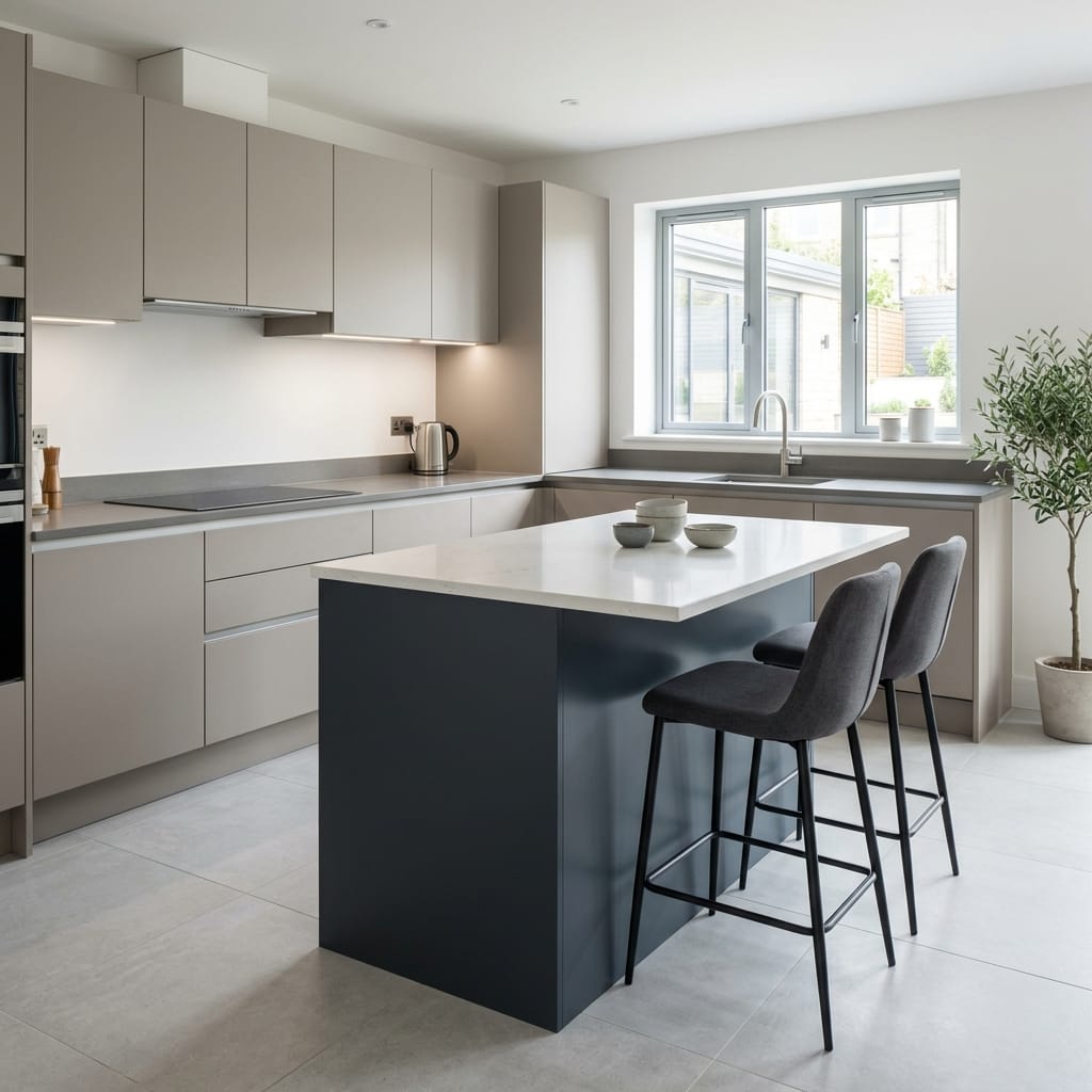 Bespoke kitchen island detail, contemporary in-frame cabinetry with quality joinery