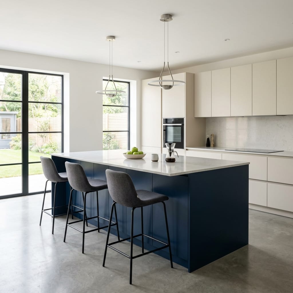 square1_800x800-228 Bespoke kitchen island detail, contemporary painted lay-on cabinetry with quality joinery