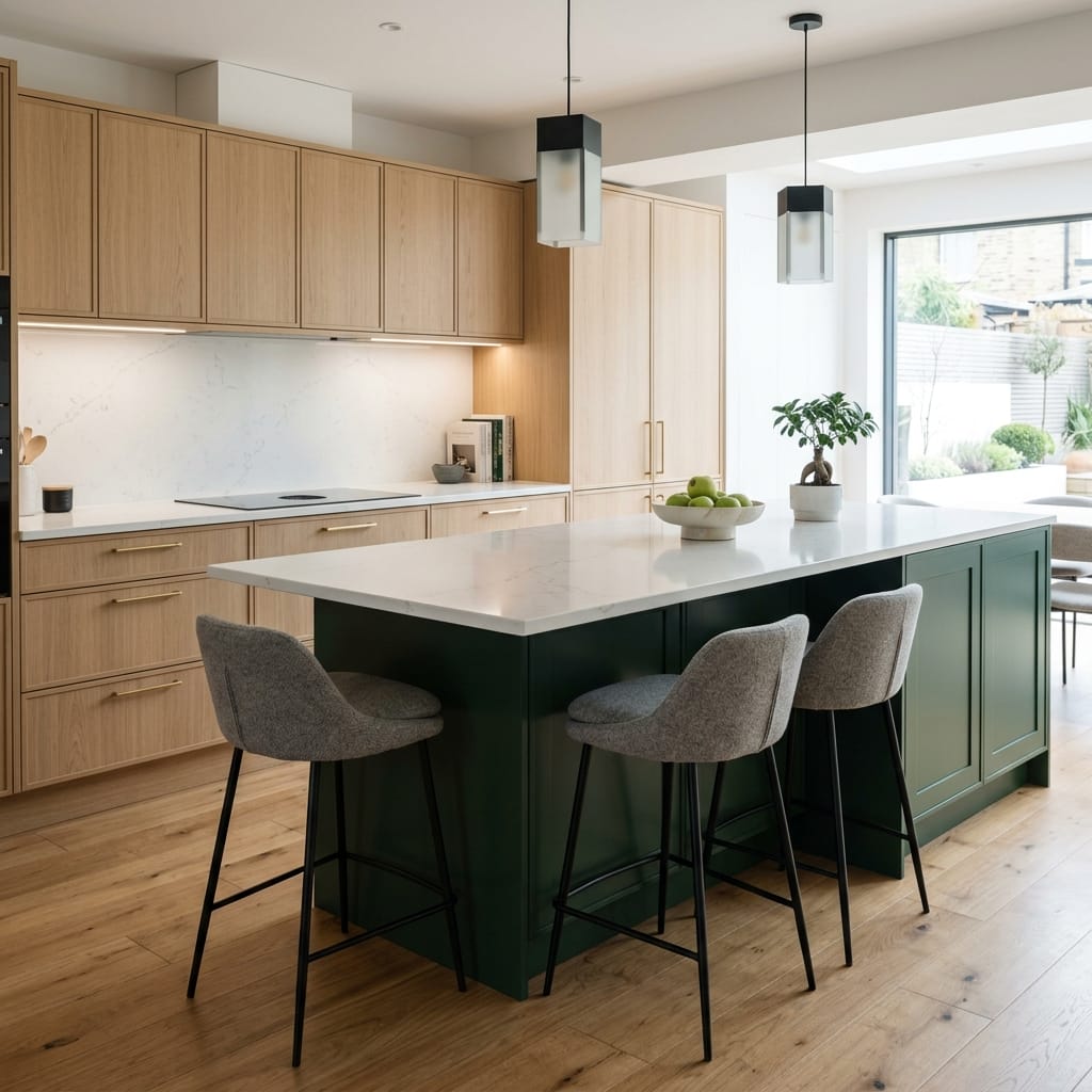 square1_800x800-230 Bespoke kitchen island detail, contemporary painted lay-on cabinetry with quality joinery