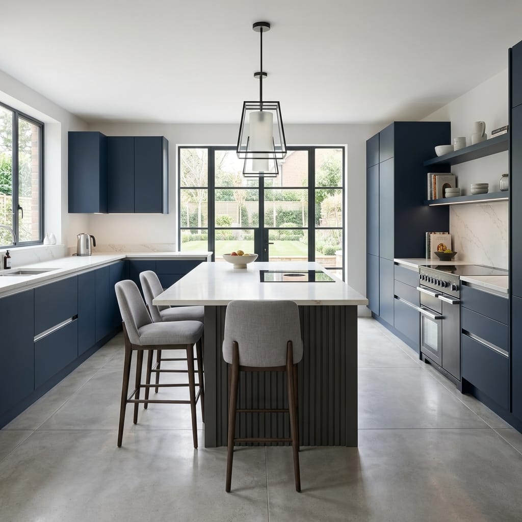 Bespoke kitchen island detail, modern shaker cabinetry with quality joinery