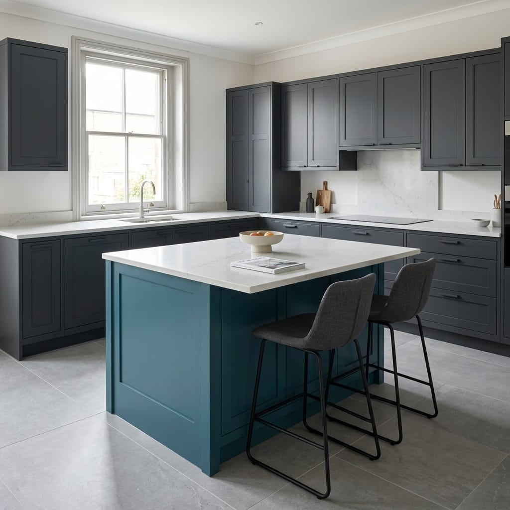 Bespoke kitchen island detail, contemporary in-frame cabinetry with quality joinery