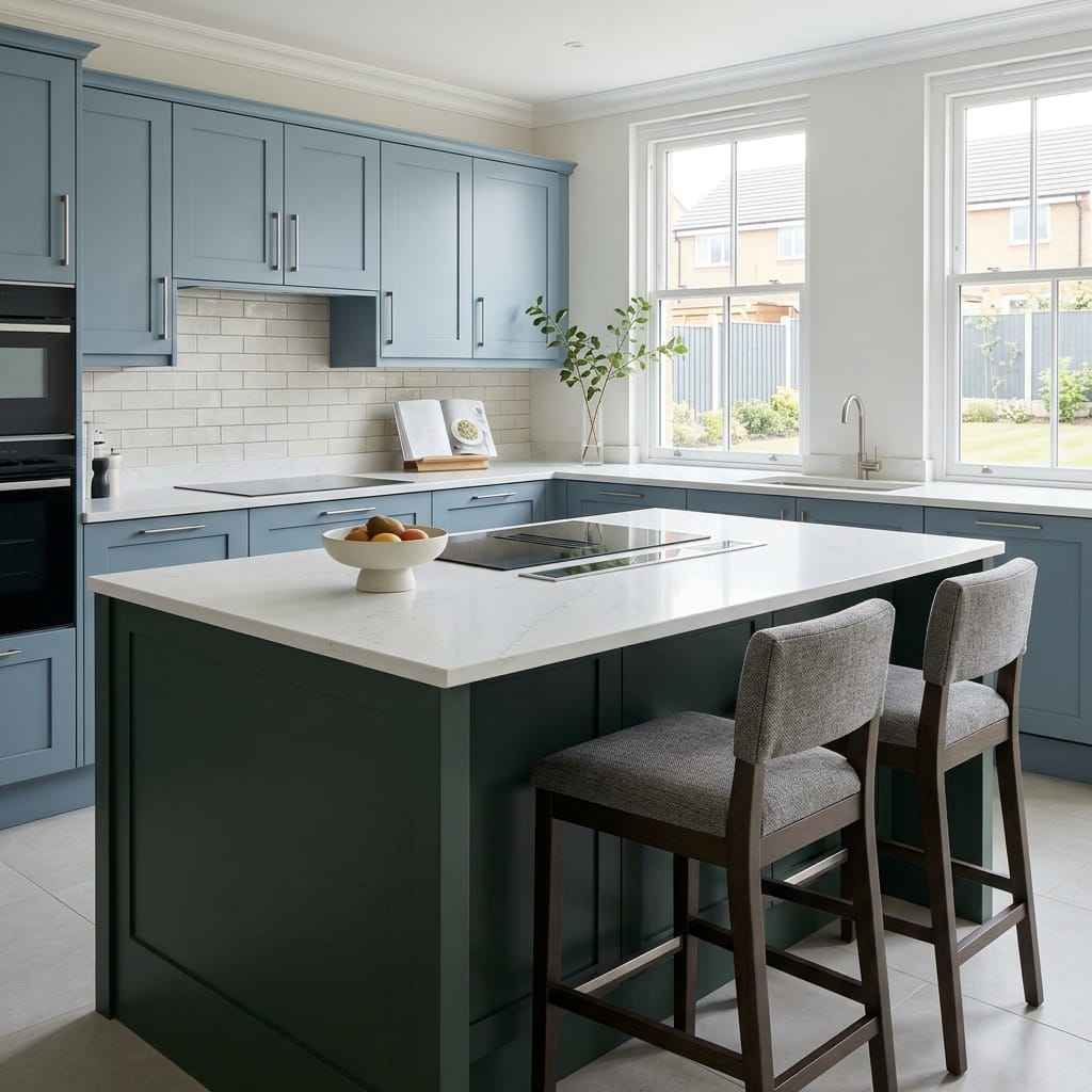 square1_800x800-246 Bespoke kitchen island detail, matt painted handleless slab cabinetry with quality joinery