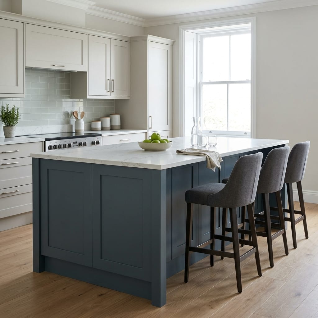 square1_800x800-252 Bespoke kitchen island detail, contemporary painted lay-on cabinetry with quality joinery