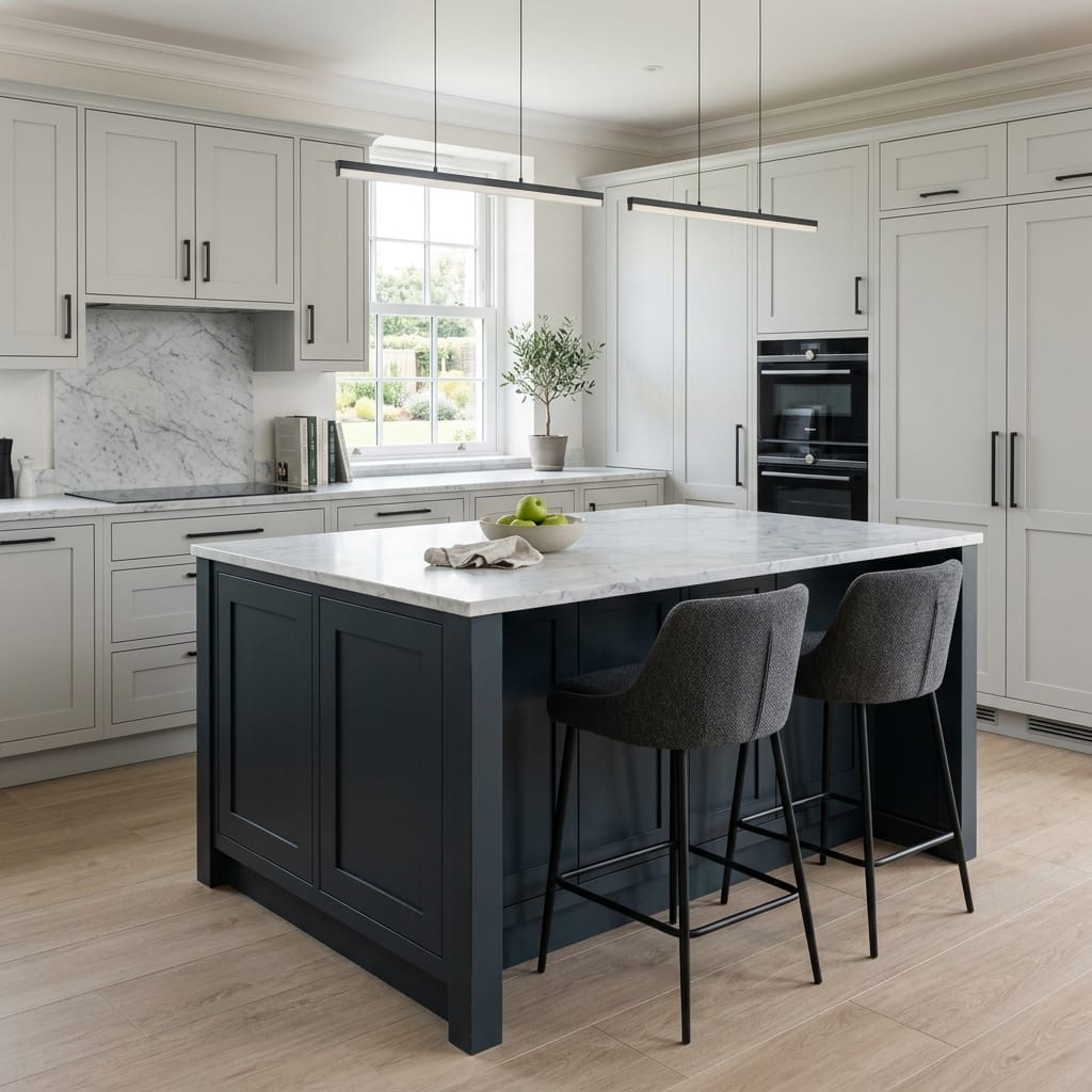 square1_800x800-255 Bespoke kitchen island detail, modern shaker cabinetry with quality joinery