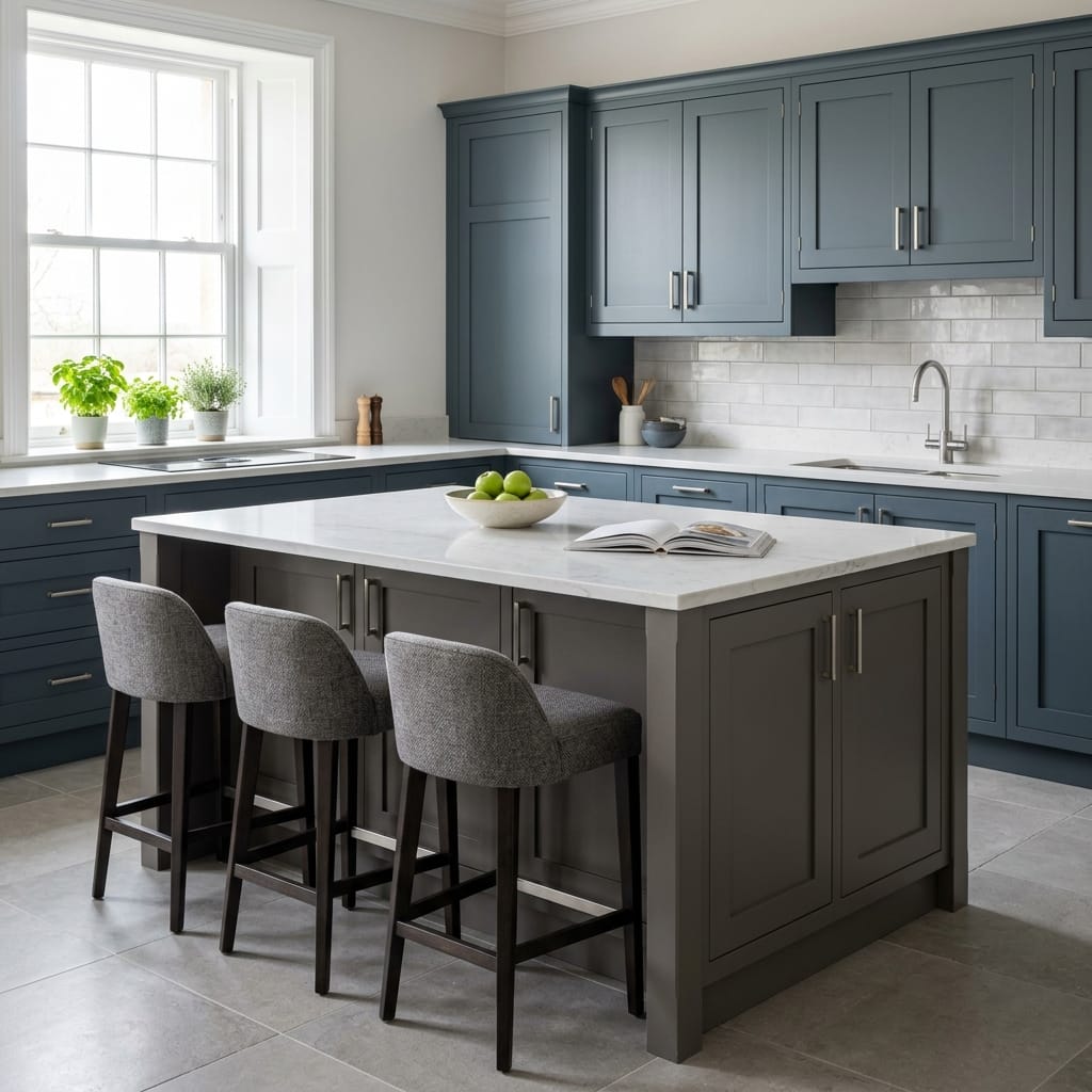 Bespoke kitchen island detail, contemporary in-frame cabinetry with quality joinery