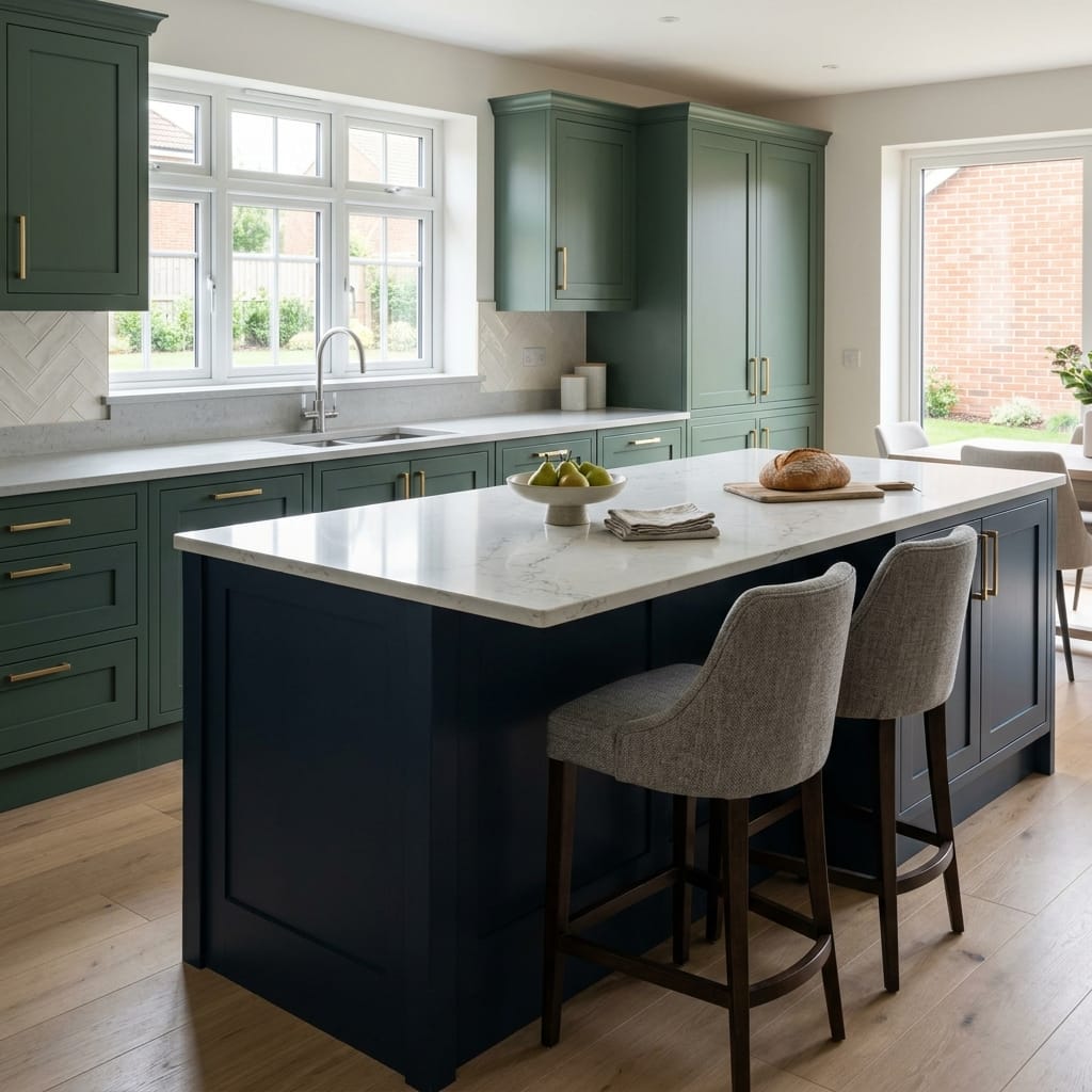 Bespoke kitchen island detail, modern shaker cabinetry with quality joinery