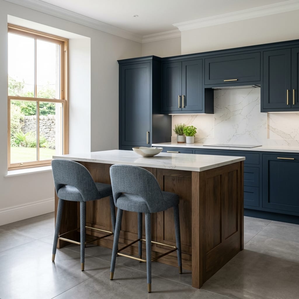 square1_800x800-279 Bespoke kitchen island detail, matt painted handleless slab cabinetry with quality joinery