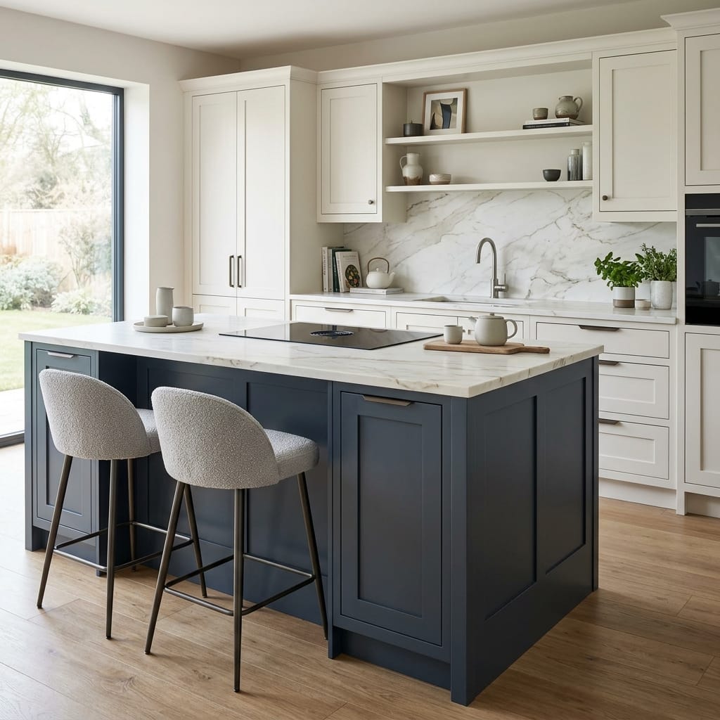 Bespoke kitchen island detail, contemporary in-frame cabinetry with quality joinery