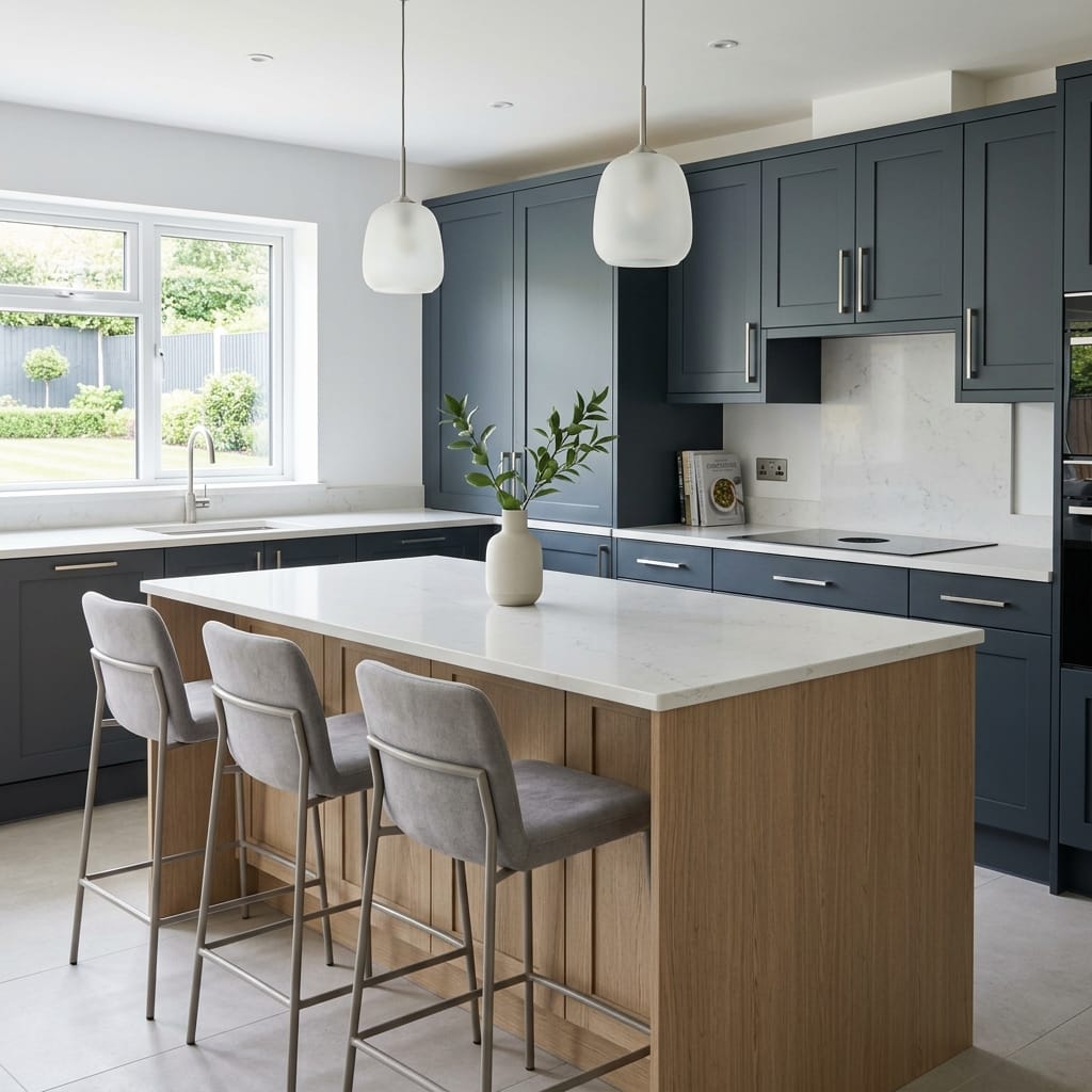 Bespoke kitchen island detail, contemporary in-frame cabinetry with quality joinery