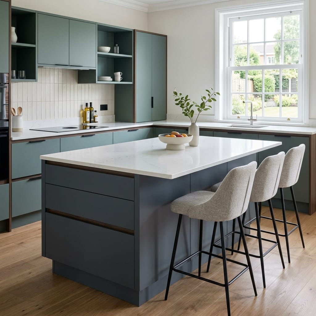 square1_800x800-294 Bespoke kitchen island detail, modern shaker cabinetry with quality joinery