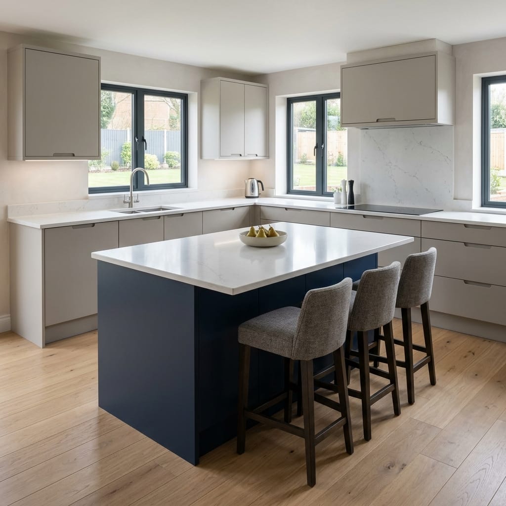 square1_800x800-299 Bespoke kitchen island detail, modern shaker cabinetry with quality joinery