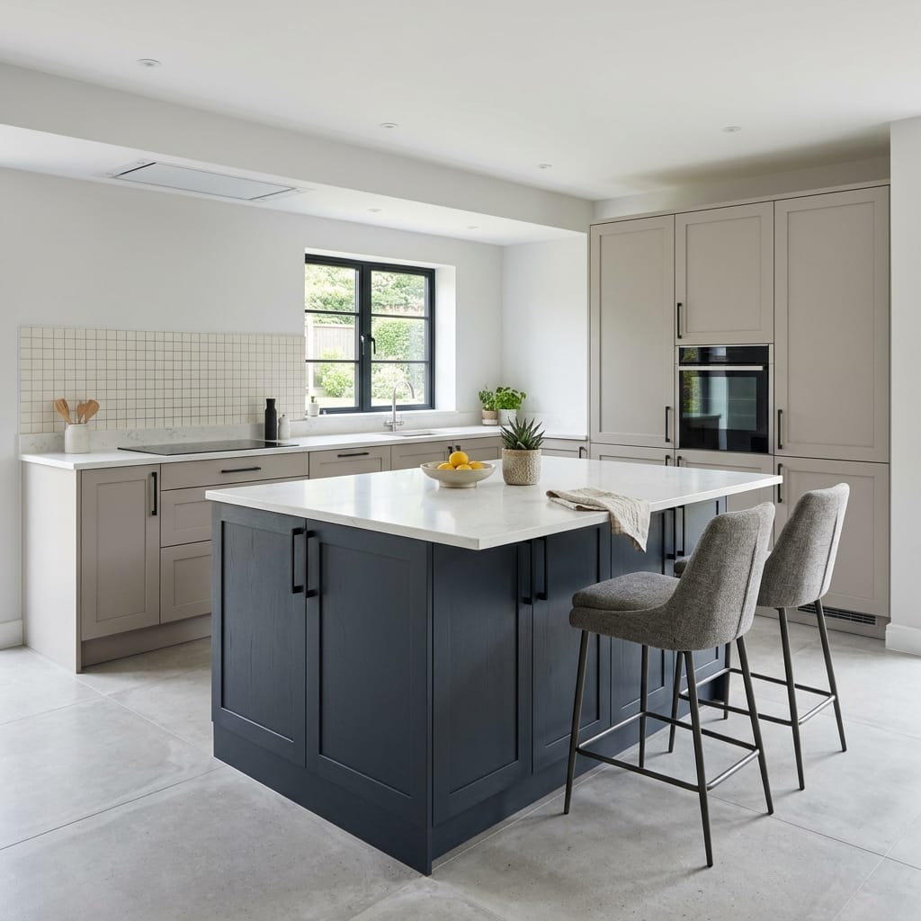 square1_800x800-301 Bespoke kitchen island detail, modern shaker cabinetry with quality joinery