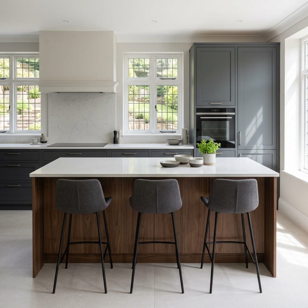 square1_800x800-308 Bespoke kitchen island detail, contemporary painted lay-on cabinetry with quality joinery