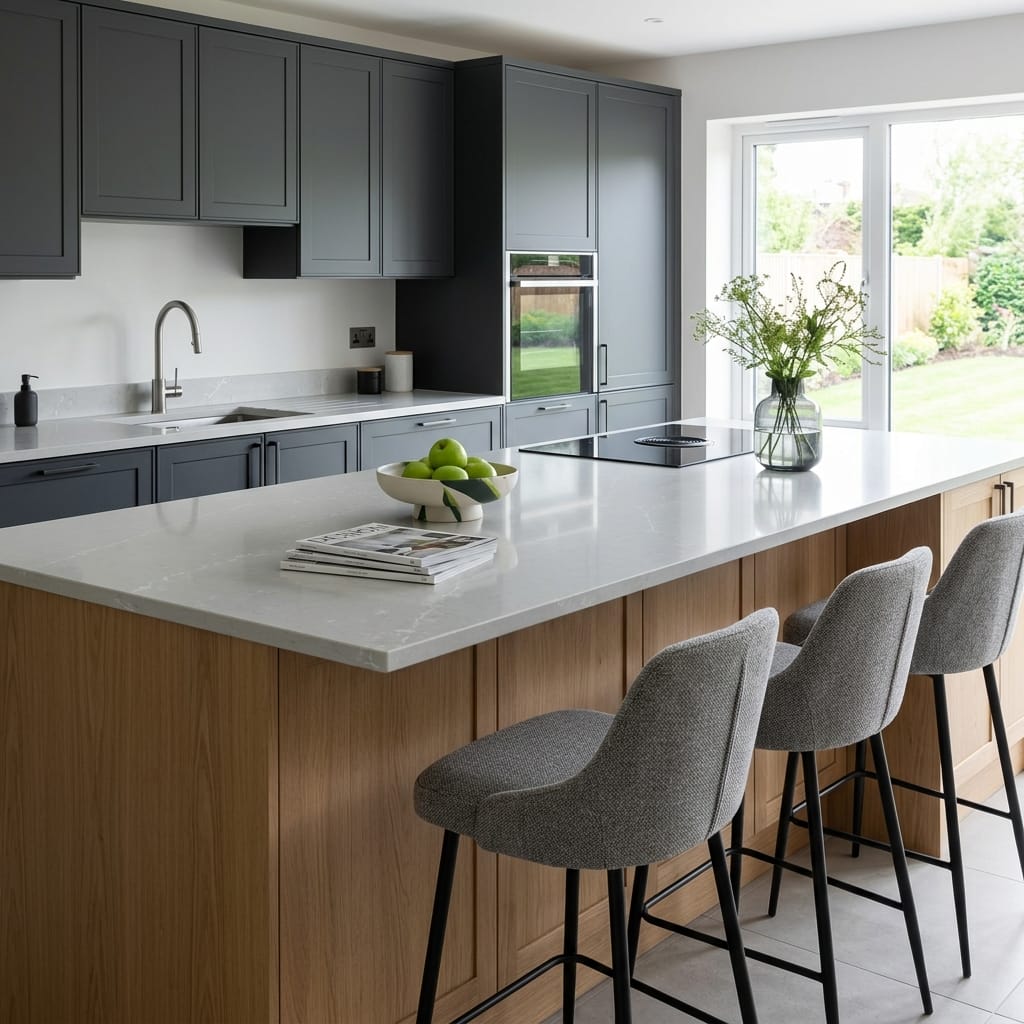 square1_800x800-310 Bespoke kitchen island detail, contemporary painted lay-on cabinetry with quality joinery