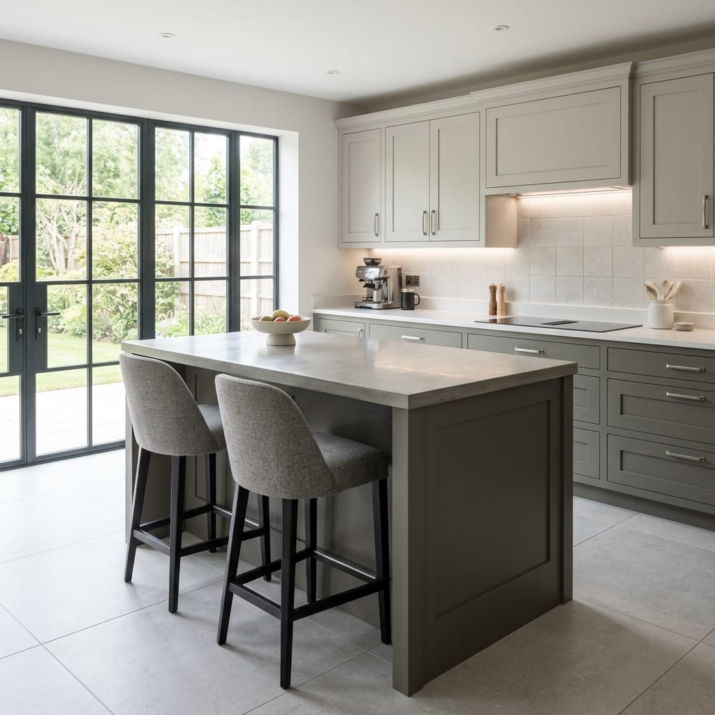 square1_800x800-313 Bespoke kitchen island detail, contemporary painted lay-on cabinetry with quality joinery