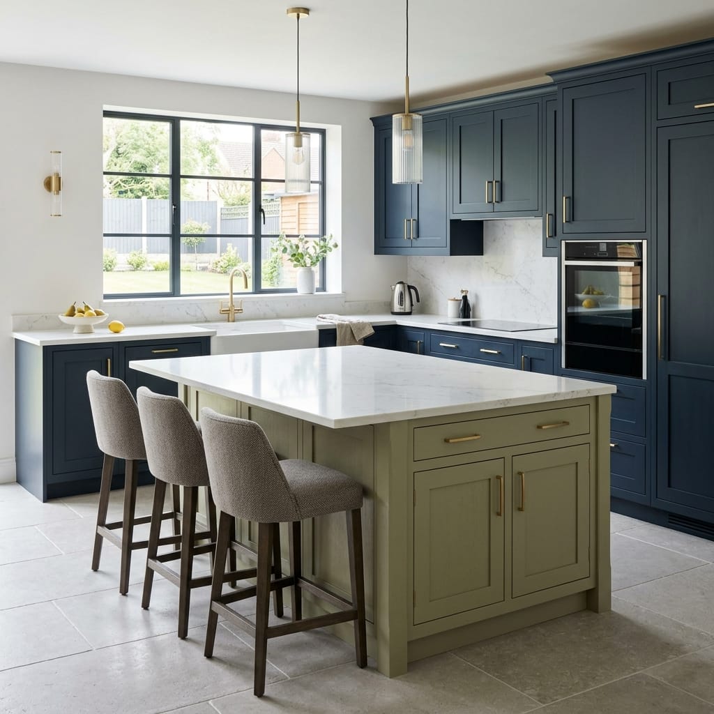 square1_800x800-315 Bespoke kitchen island detail, contemporary painted lay-on cabinetry with quality joinery