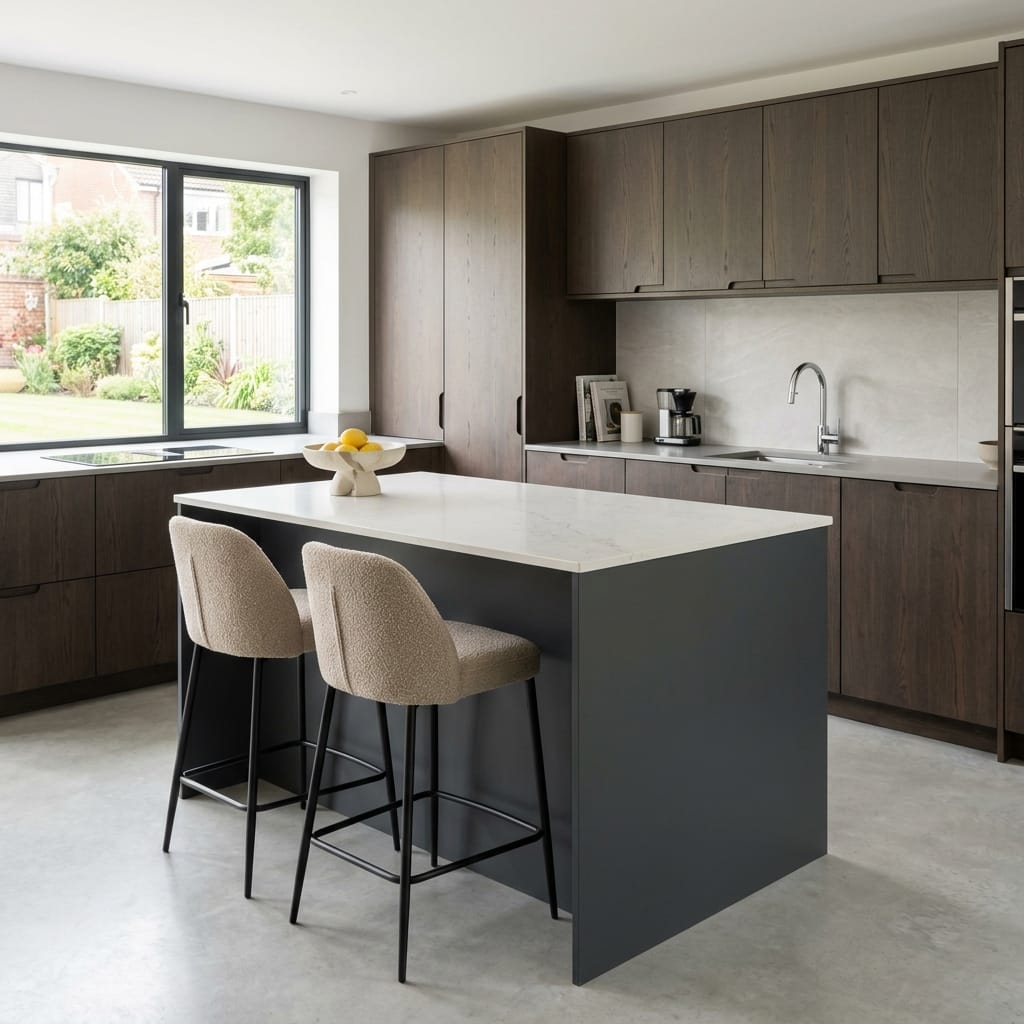 Bespoke kitchen island detail, modern shaker cabinetry with quality joinery