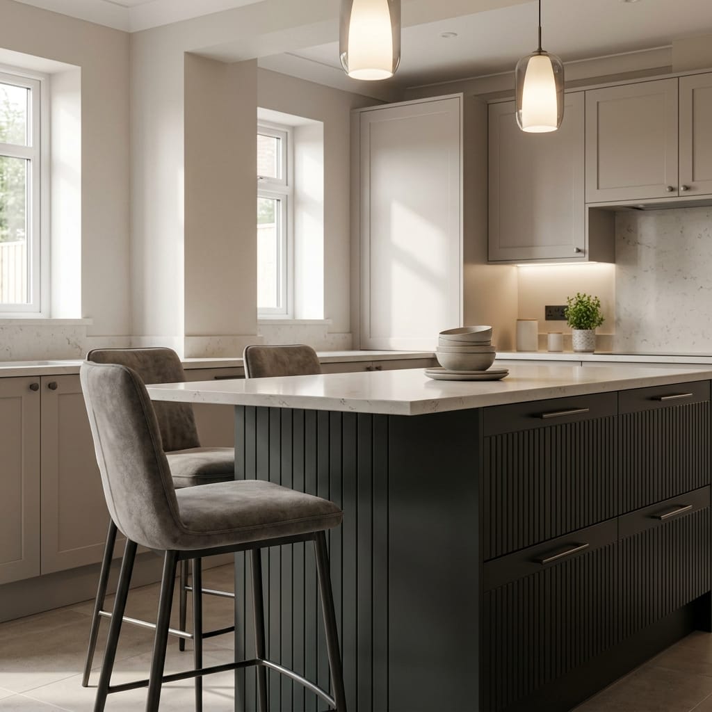 square1_800x800-326 Bespoke kitchen island detail, contemporary painted lay-on cabinetry with quality joinery