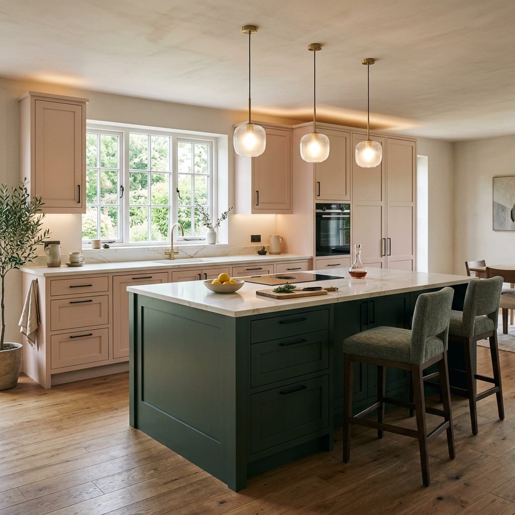 Bespoke kitchen island detail, timber veneer slab-door cabinetry with quality joinery