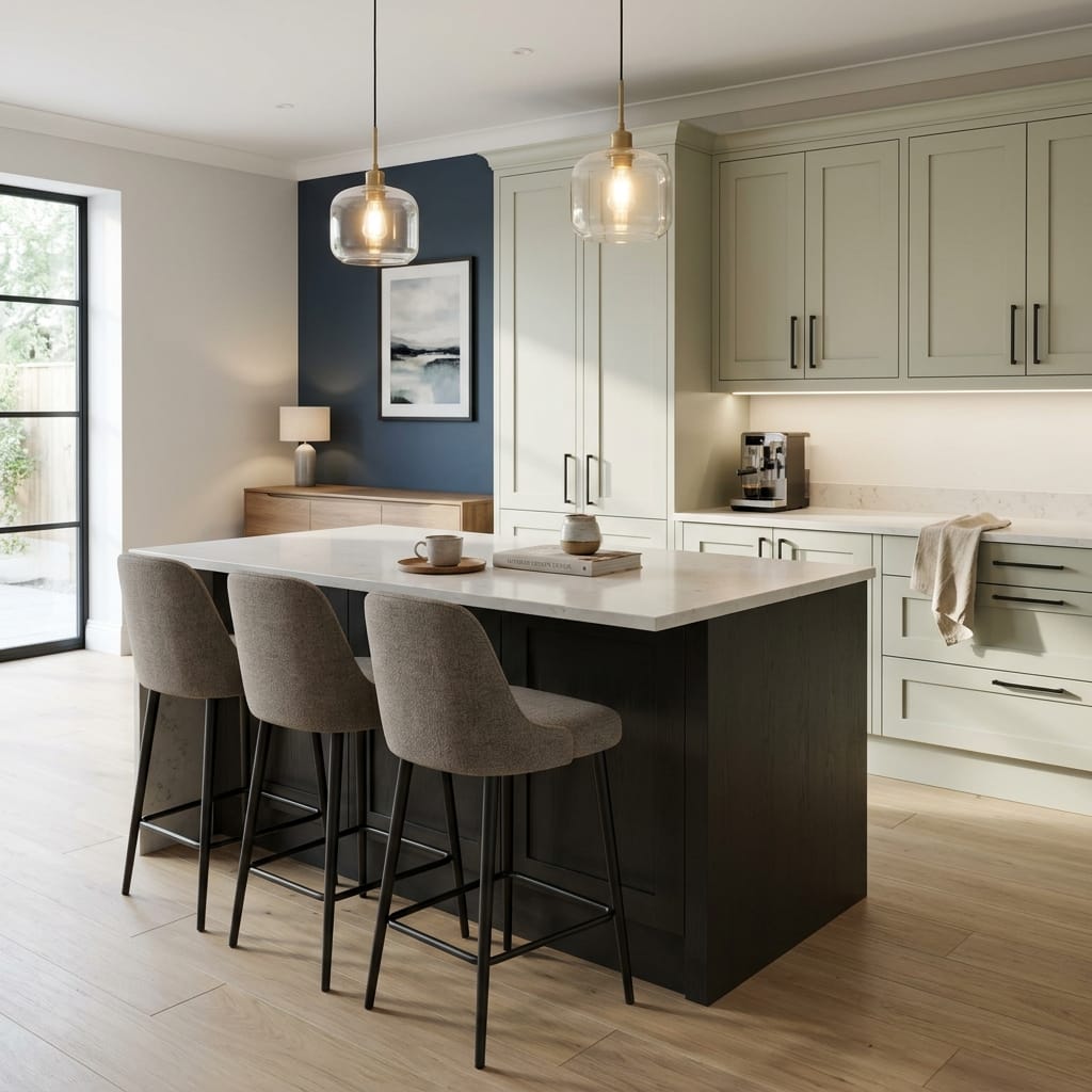 square1_800x800-334 Bespoke kitchen island detail, matt painted handleless slab cabinetry with quality joinery